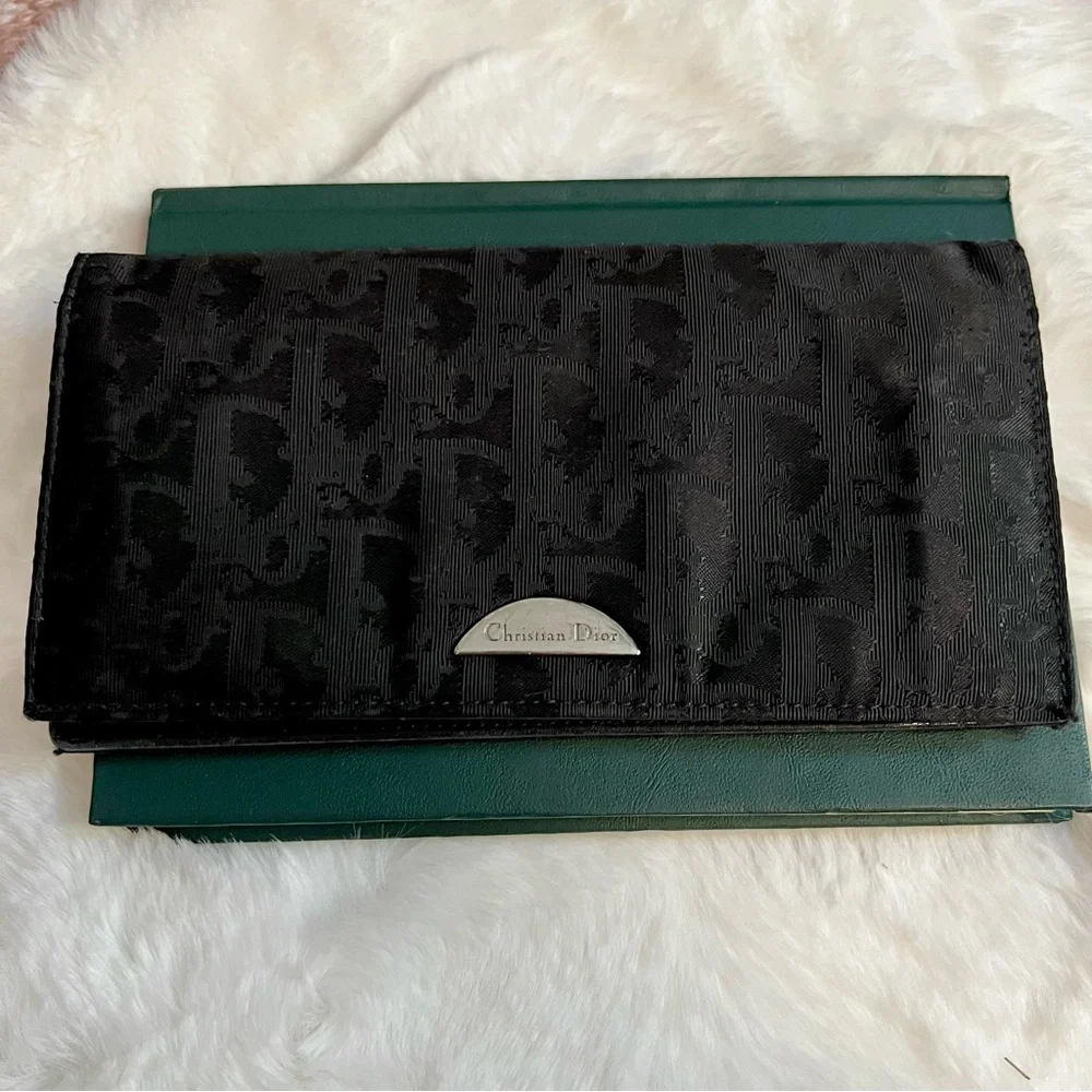 Christian Dior Trotter Long Wallet Bifold Black Canvas Leather